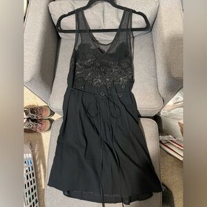 Anthropologie Meadow Rue SANGEET Mini Dress Black Embroidered Mesh Size 6